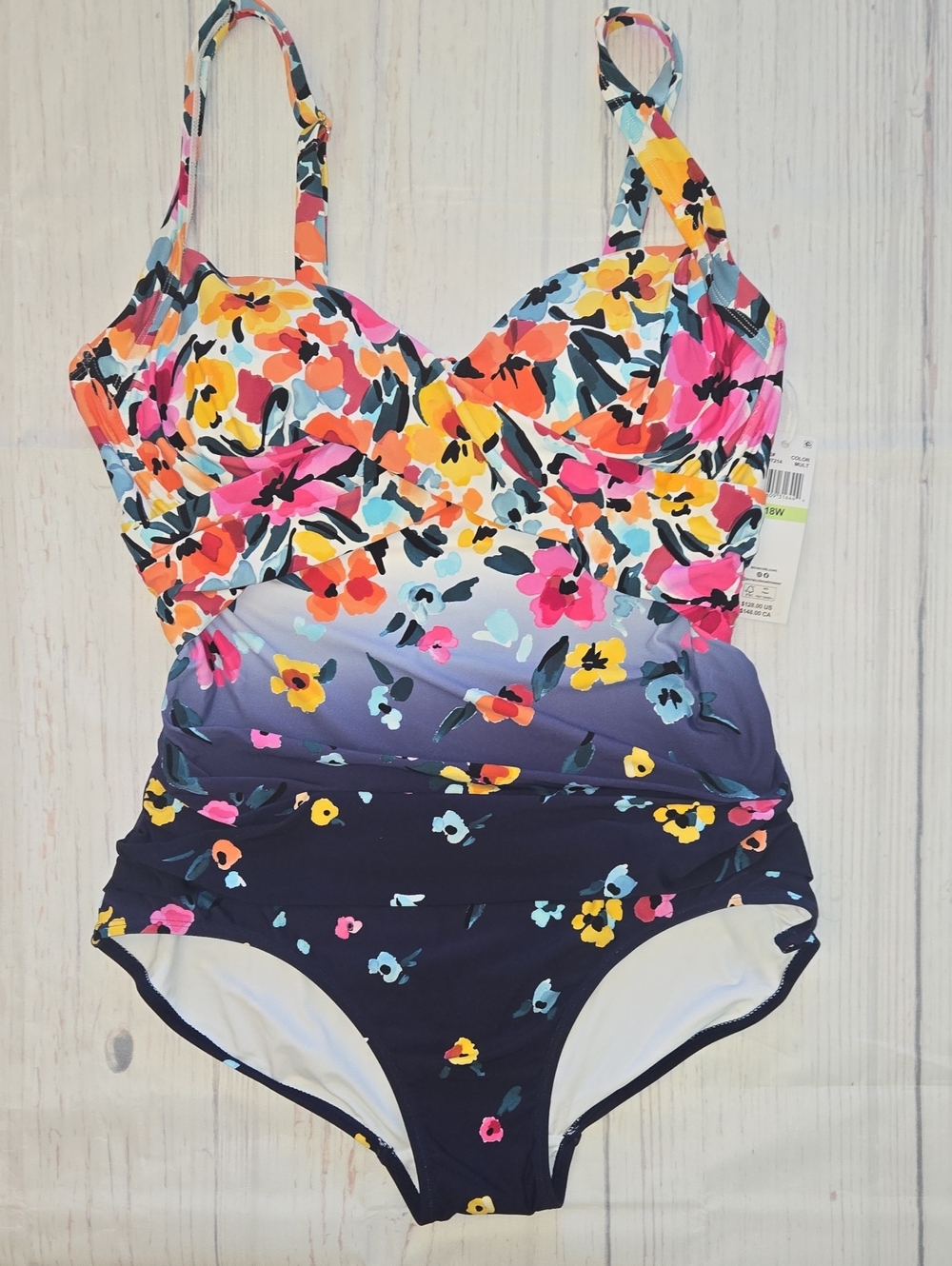 Anne Cole Navy Ombre Floral One-Piece Swimsuit NWT Size 18W